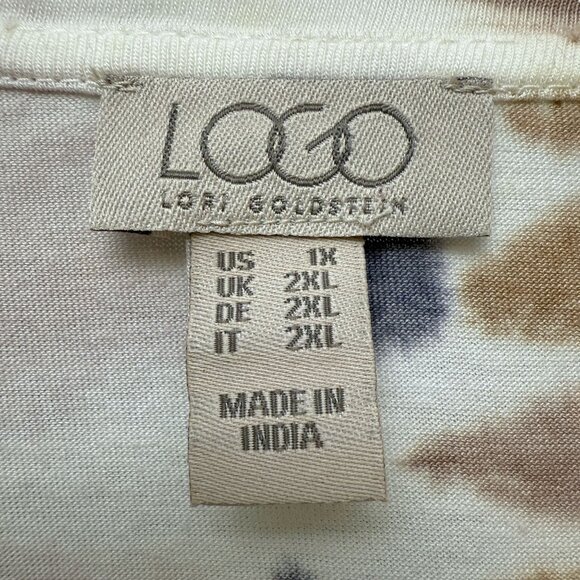 LOGO Lori Goldstein Tunic Tee Plus Size 1X Tan Boho Tie Dye Pockets Womens Top - Picture 9 of 10
